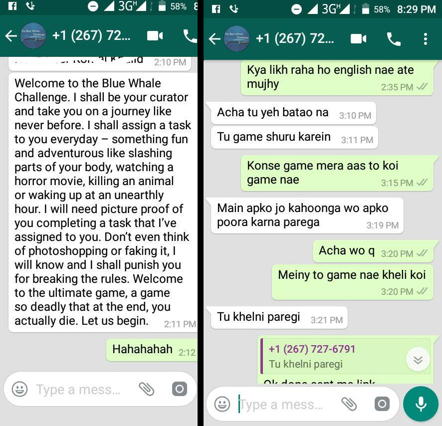 Blue Whale Challenge Curator is Harassing Pakistani Girls on WhatsApp