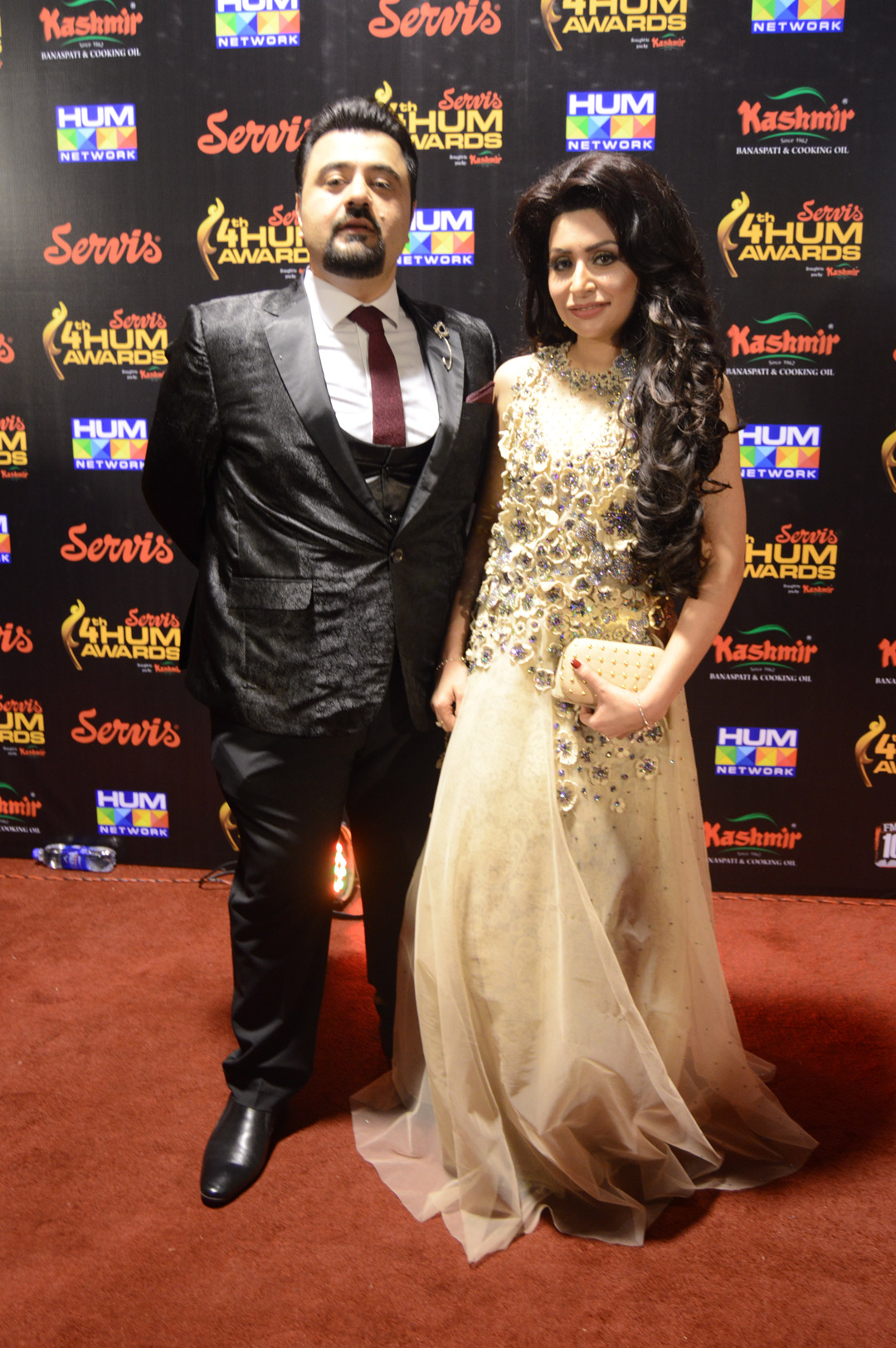 Ahmed Ali Butt with his wife Fatima HUM Awards Red Carpet