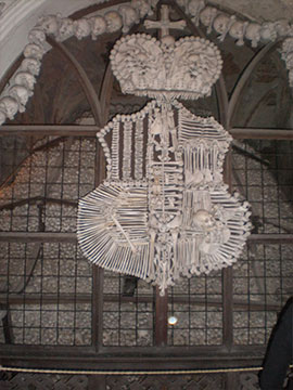 The coat of arms of Schwarzenberg family that is also made of human bones