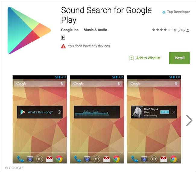 Google Sound Search.Brandsynario