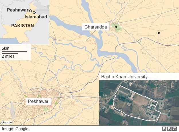 Location of the Bacha Khan university