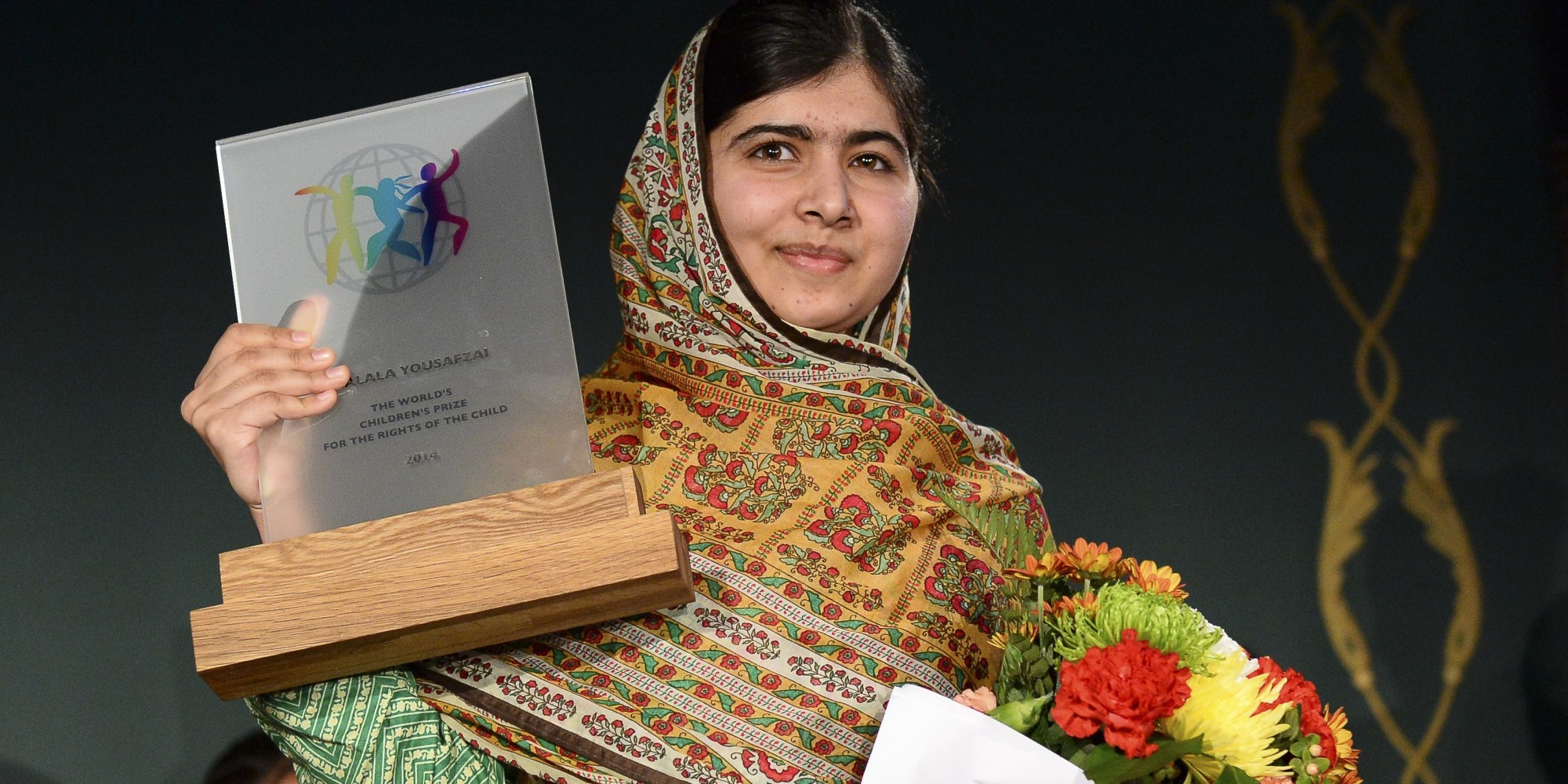 Pakistani activist for female education and Nobel Peace Prize laureate Malala Yousafzai receives the 2014 World's Children Prize for the Rights of the Child during an award ceremony at Gripsholm Castle in Mariefred, western Stockholm on October 29, 2014. AFP PHOTO / JONATHAN NACKSTRAND (Photo credit should read JONATHAN NACKSTRAND/AFP/Getty Images)