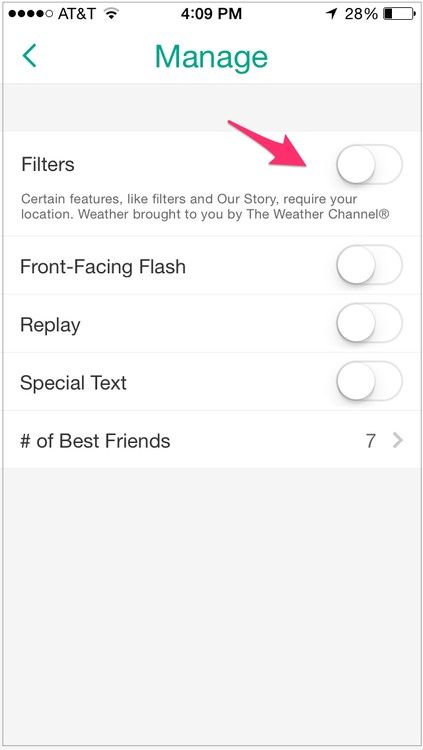 Manage Snapchat settings
