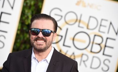 Ricky Gervais arrives at the 73nd annual Golden Globe Awards, January 10, 2016, at the Beverly Hilton Hotel in Beverly Hills, California.