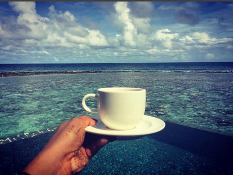 Bipasha seems to enjoy her 'cup of tea', on her beach side honeymoon Photo by Instagram