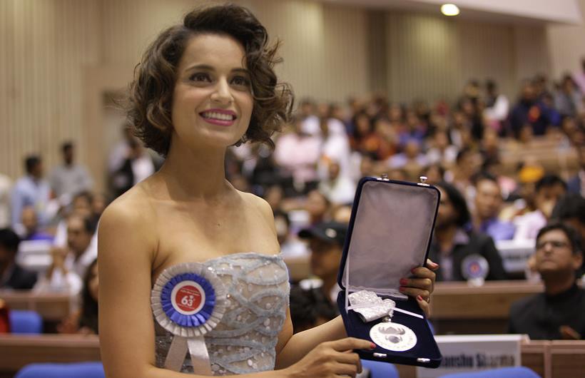 Actress Kangana Ranaut with her award at the 63rd National Film Awards 2015 function in New Delhi on May 3rd 2016. Express photo by Neeraj Priyadarshi.