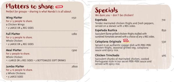 nandos menu