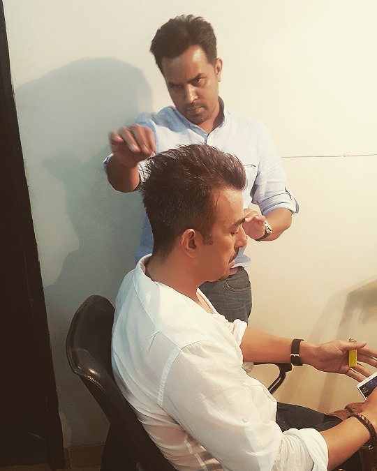 Shaan being styled by Sajid 