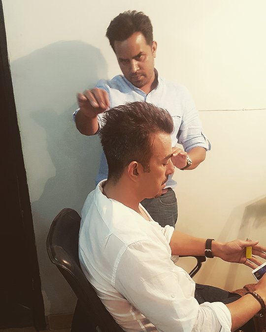 Shaan being styled by Sajid