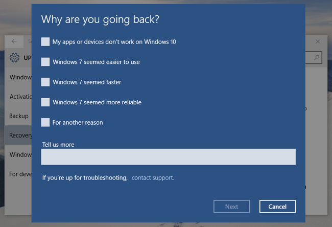 Downgrade/Uninstall Windows 10
