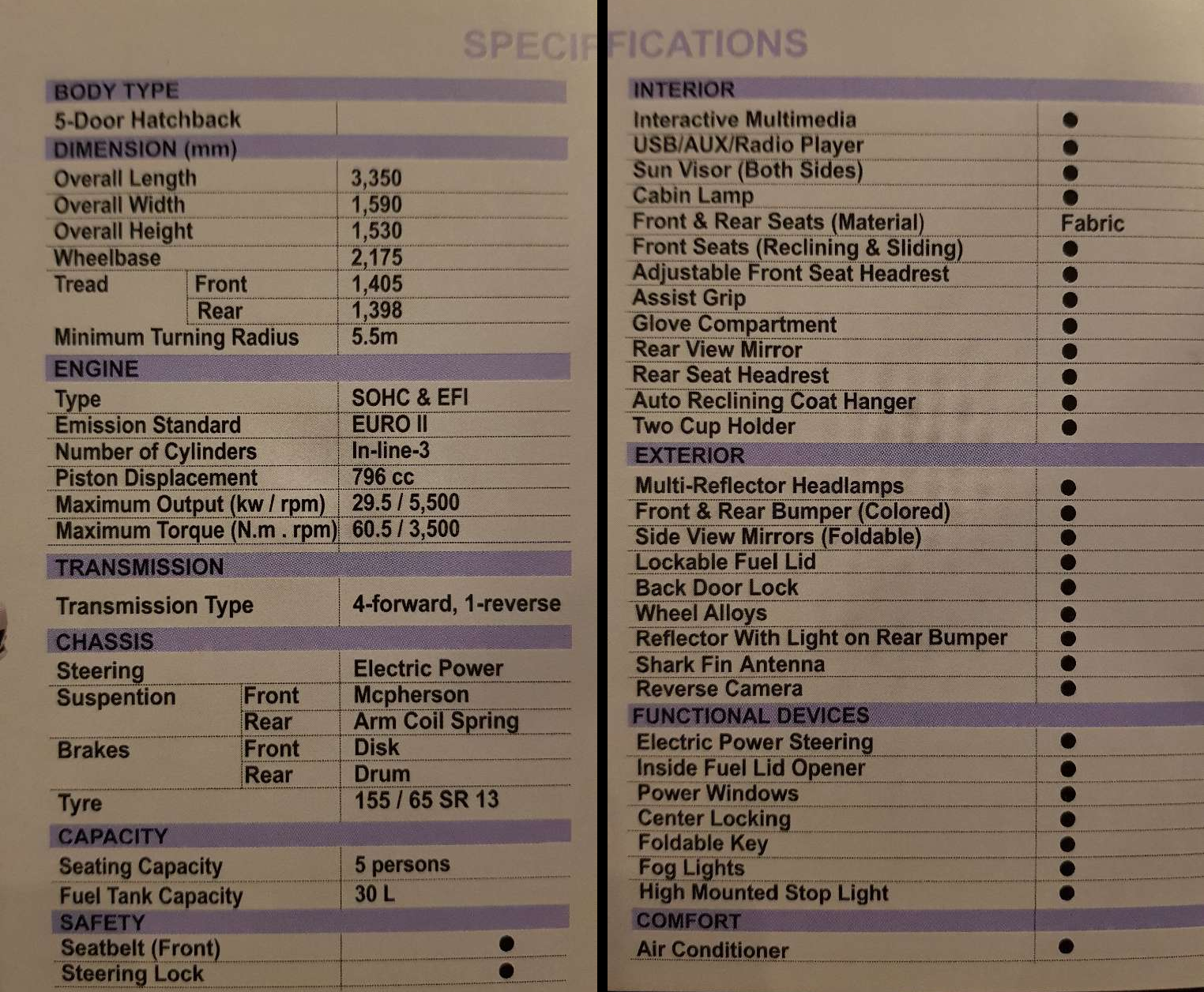 United Auto Bravo Specifications