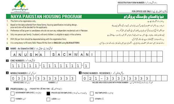 Naya Pakistan Housing Programmer Form Example