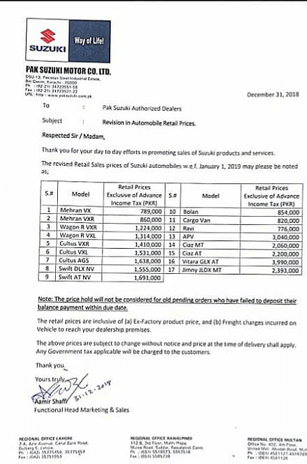 Suzuki Car Prices in Pakistan Increase by PKR 30 000 