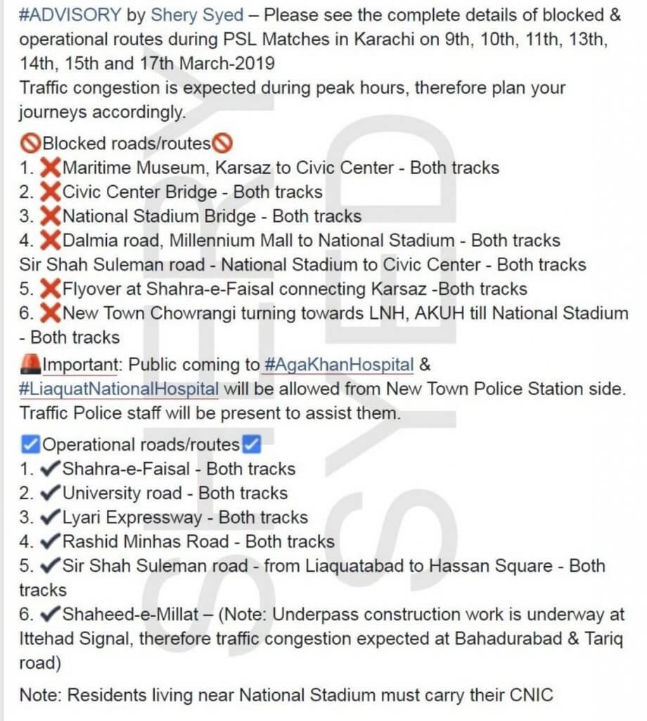 PSL 4 Karachi Traffic Plan