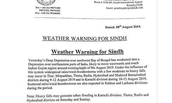 weather warning for sindh