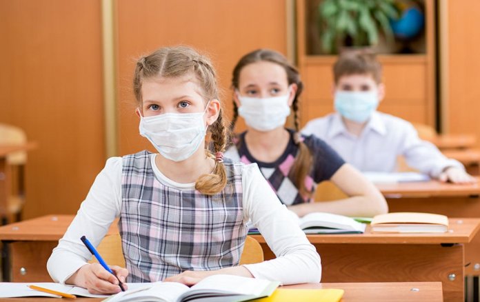 Students attending school with masks