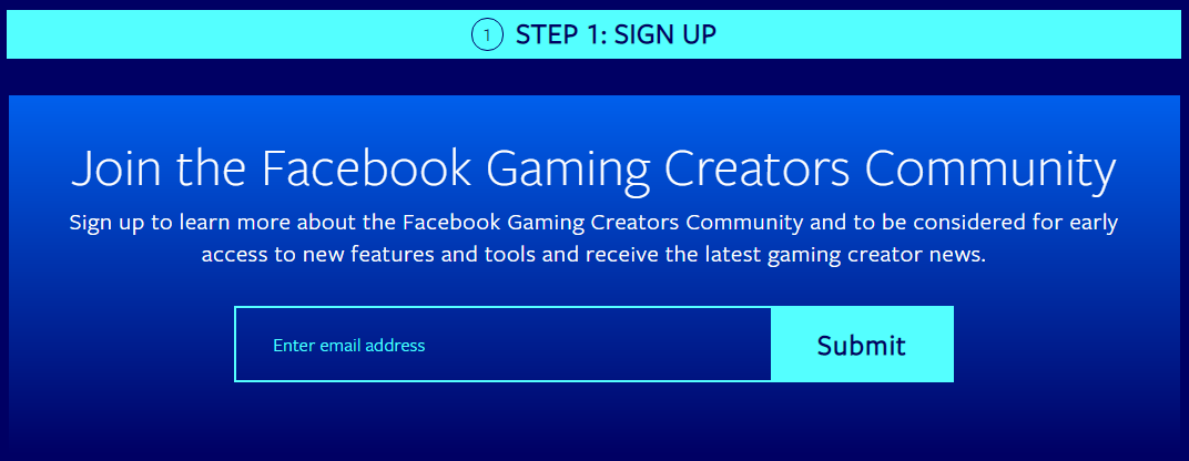 Facebook Gaming Community Signup