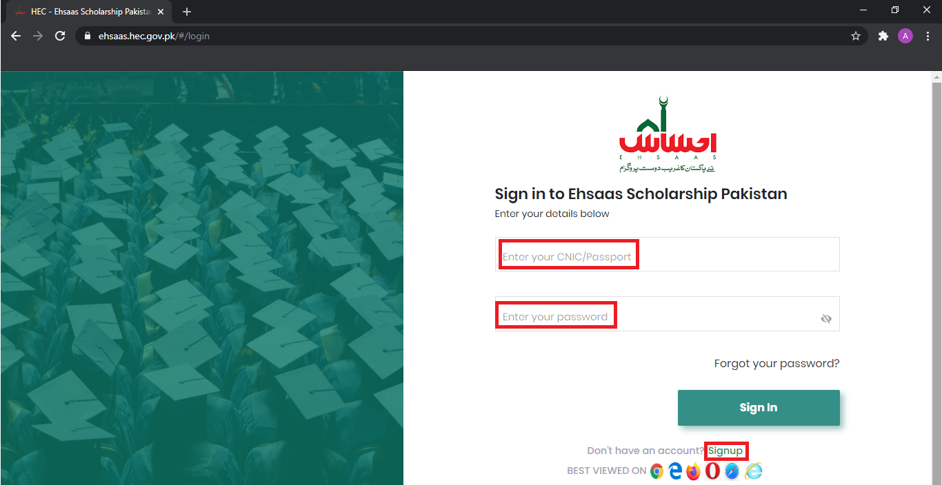 Ehsaas Scholarship login