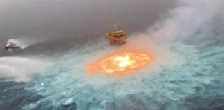 gulf of mexico and fire erupts