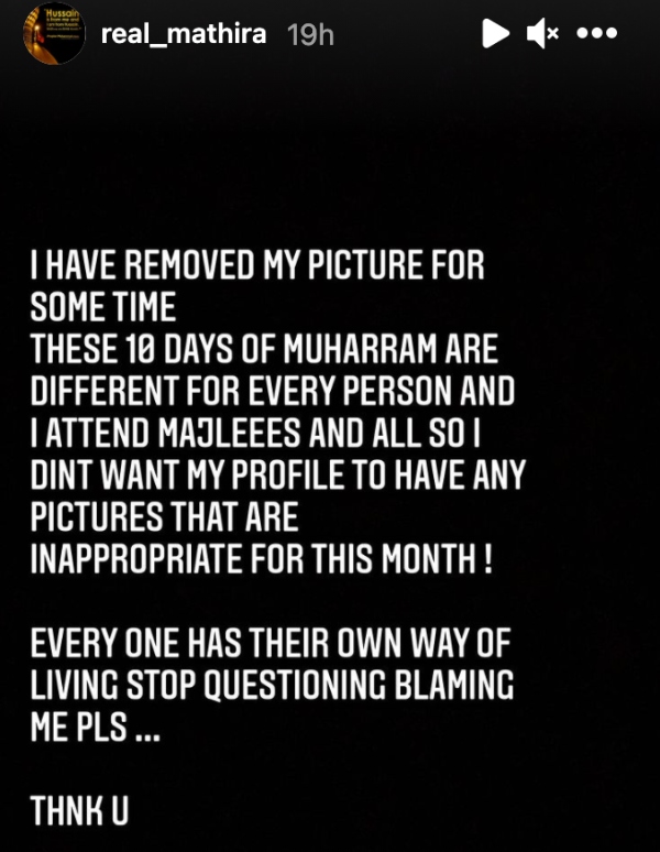 mathira removes pictures instagram respect muharram