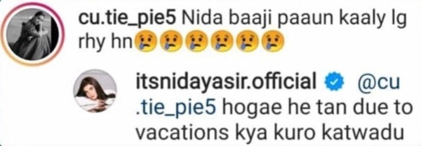 nida yasir trolls commenting feet