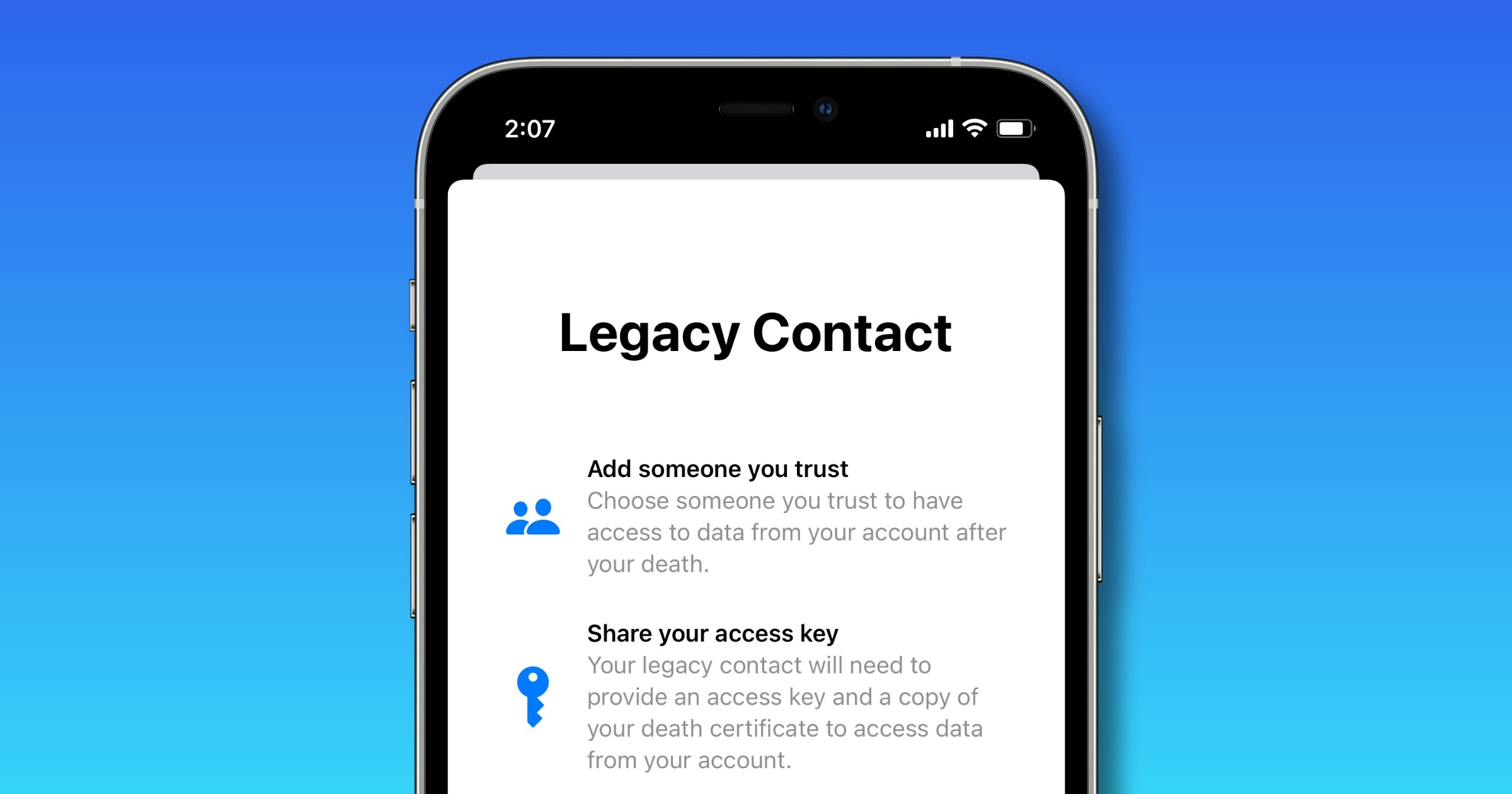legacy contact and iOS update