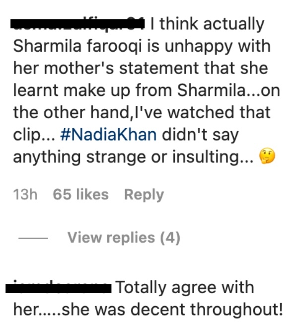 nadia khan responds sharmila