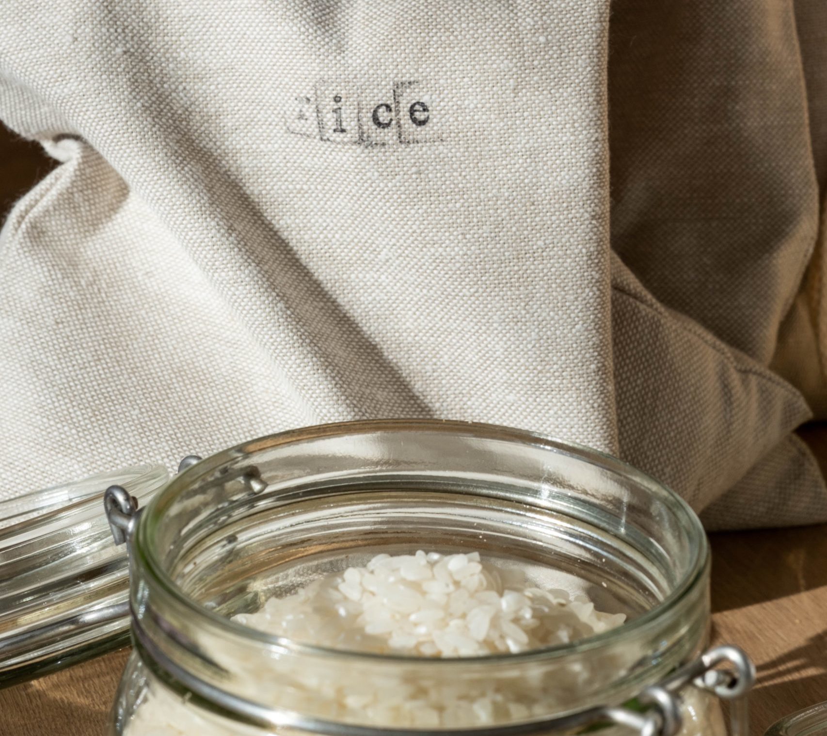 Bag of rice with label