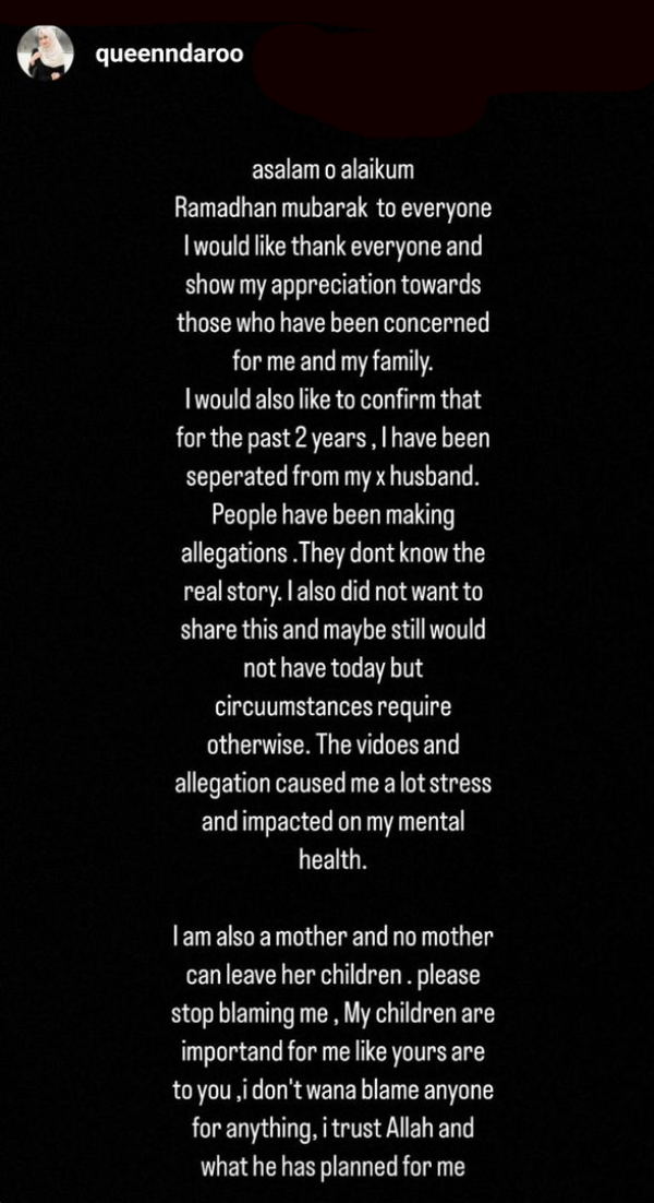 Queen Daro instagram statement