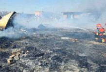 Fire Destroys Shops at Landa Bazaar in Sadiqabad