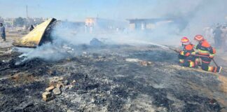Fire Destroys Shops at Landa Bazaar in Sadiqabad