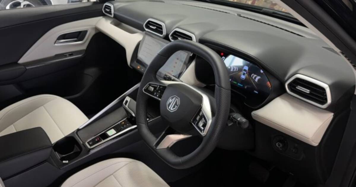 Interior dashboard and dual-tone white and black leather cabin of the 2nd Gen MG ZS featuring a digital cluster and infotainment display.